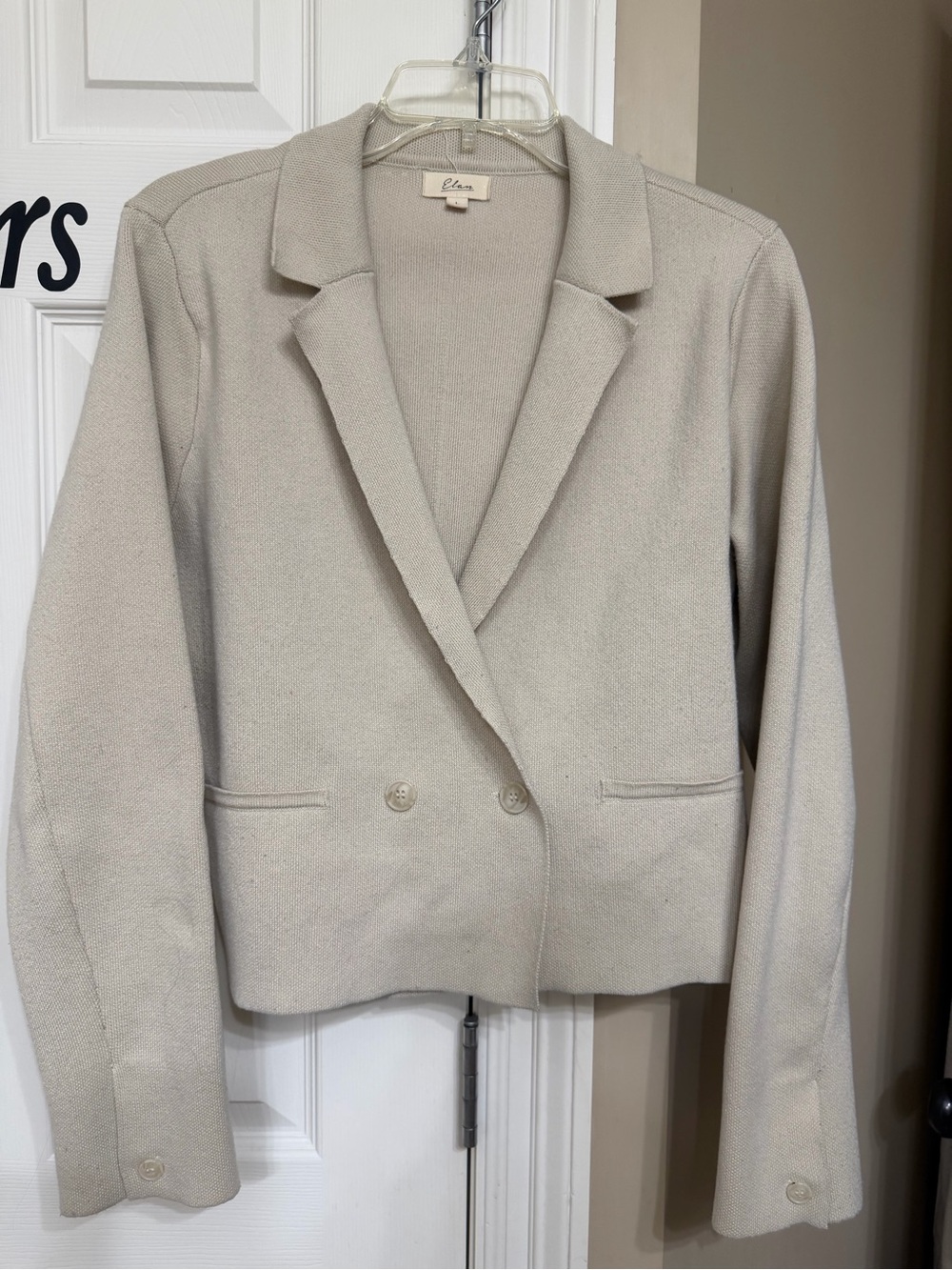 Elan Cropped Double-Breasted Blazer in Light Beige